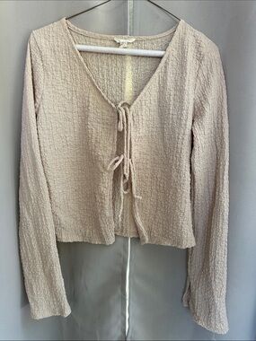 See You Monday Beige Tie-Front Textured Tunic sz m